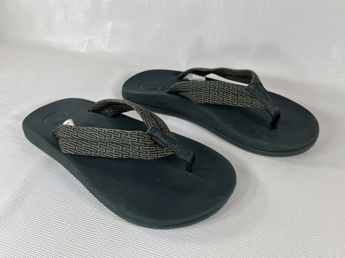 Chaco Thong Strap Green Print Slip On Flip Flops Slide Sandals