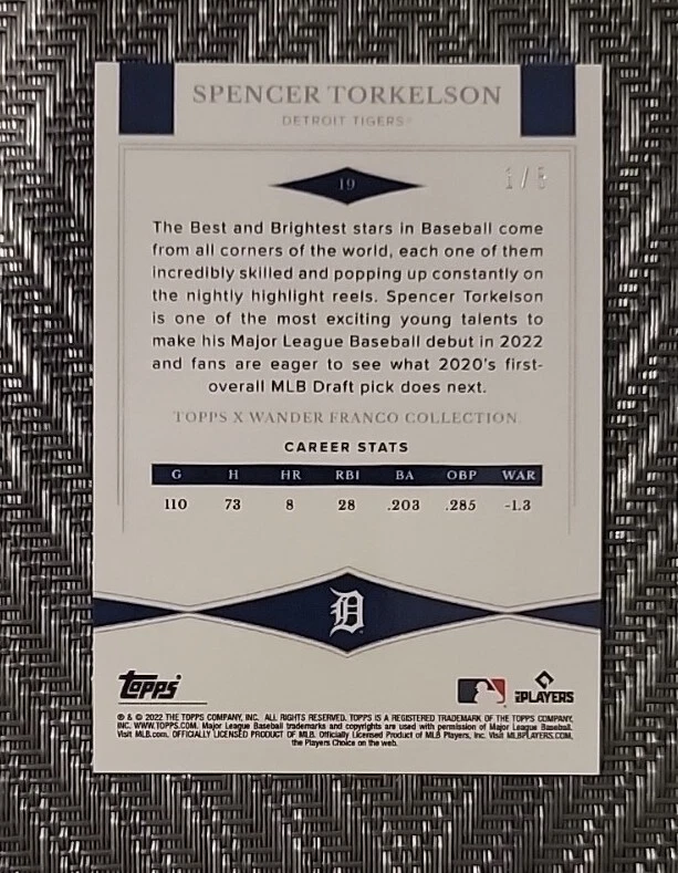 Spencer Torkelson 2022 Topps X Wander Franco Rookie RC Tigers Orange 1/5 - Image 2 of 3