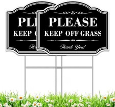 2 Pack Keep Off Grass Sign, Dogs Sign for Lawn, 12.5x9.5 Black
