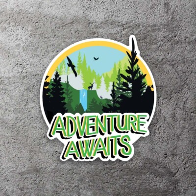 "Adventure Awaits" Vinyl Quote Sticker - 4 Inches Wide, 2 Pack - Perfect For Cars, Laptops, Water Bottles