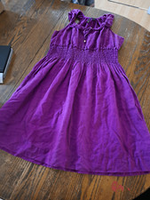 Med Nine West Purple Linen Sleeveless Tank Strap Ruffle Shirred Summer Sundress