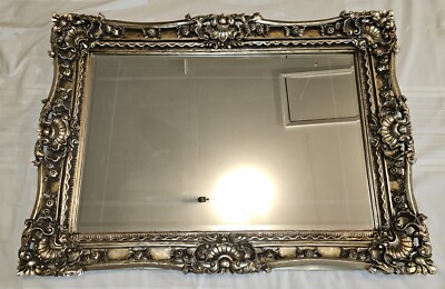 Large Ornate Rococo Style Silver Framed Beveled Mirror New With Tag  
