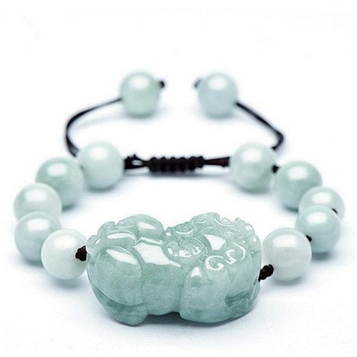 10mm Natural Jade Burma Emerald Bead Pixiu Bracelet Adjustable Bangle Jewellery