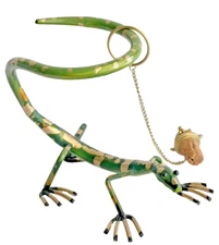 Lizard Wine Bottle Holder Cast Iron Geen & Gold Bottle w/ Grape Cork Stopper