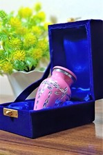 Small Mini Keepsake Cremation Urn for Human Ashes, Pink with Velvet Case