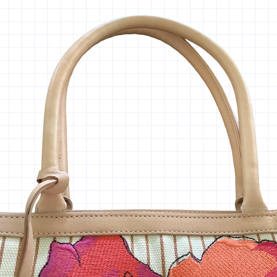 Vera By Brighton Double Strap Handbag 16” x 10” Canvas Embroidered Red Poppies - Image 4 of 4