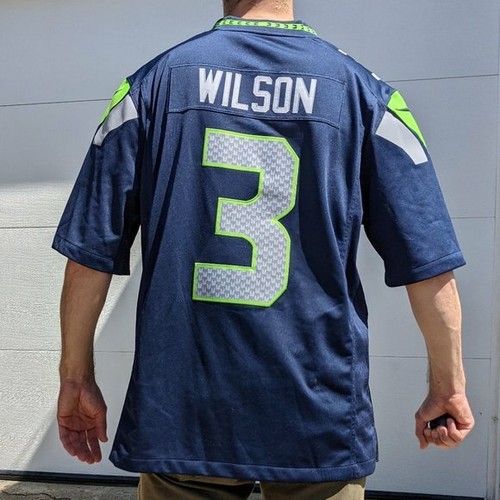 Rare Nike Seattle Seahawks 3 Wilson Football Jersey Blue Green YXL Men Sm-Med - 第 3/10 張圖片