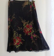 Dana Buchman Sz 8 Rich Silk A-Line Charmeuse Chiffon Double-Layer Floral Skirt
