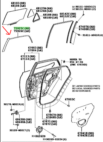 Original Toyota Auris MK1 2006-2012 Puerta trasera derecha Nº3 Cinta Blackout - Imagen 6 de 6