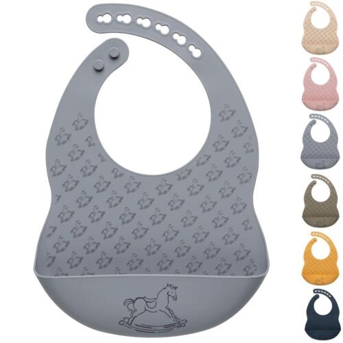 Silikon Lätzchen mit Auffangschale - Sei Design Baby Boutique - Pferd Grau/Blau - Bild 1 von 10