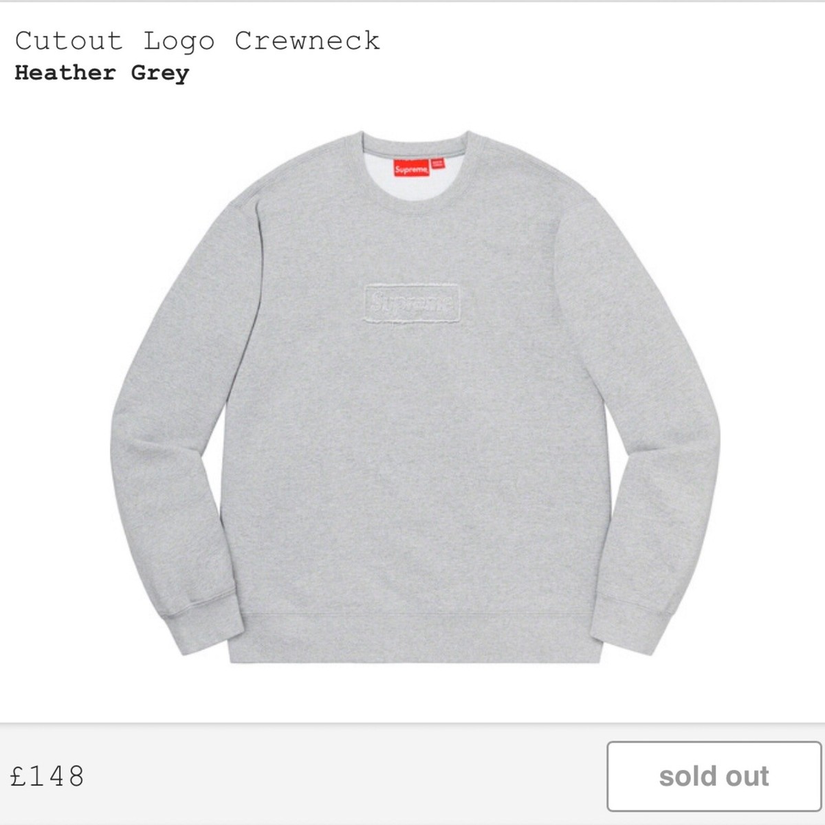 トップス Supreme cutout logo crewneck grey Supreme Cutout Logo Crewneck Heather Grey Medium | eBay