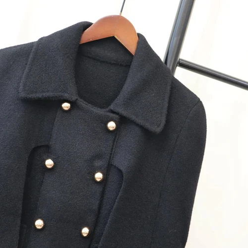 Damen Poncho Zweireiher Schlitz Ärmel fließend Wollmischung Elegant Cape Umhang Coa - Bild 17 von 47