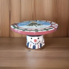 Christmas Cake Stand Harry and David Snowman 11" Pedestal Tree Holiday Pie Plate