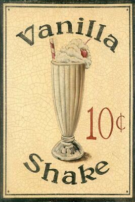 Vanille Milch Shake Werbung Vintage Retro Stil Metallschild, Café, Eis