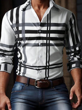 Camisa de Hombre de Vestir Moda Elegantes Casuales Formales De Rayas Cuadros