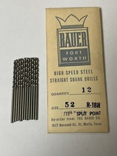 (24) BAUER High-Speed Steel Straight Shank Drills Size No.52 R-18H (17F52)