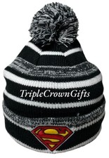 Superman Bering Cuff Knit Beanie Hat with Pom