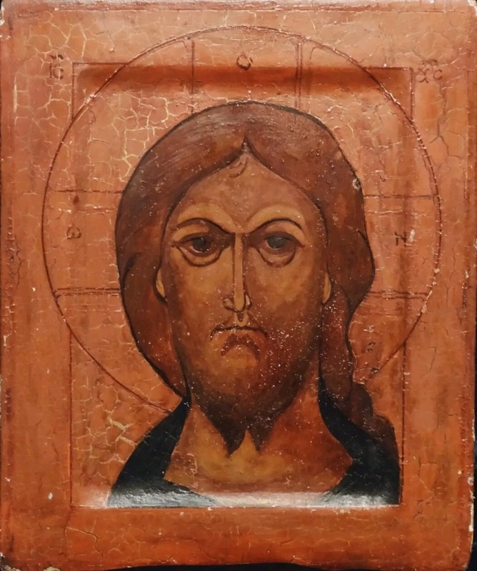 ANTIQUE  HAND PAINTED RUSSIAN ICON OF CHRIST "GRIMM EYE " KOVCHEG .