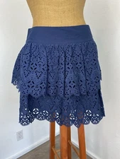 Banana Republic Women’s Navy Eyelet Tiered Mini Skirt 4 100% Cotton Frilly New