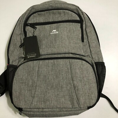 Matein Men's Gray 15.6'' Gray Black Travel Laptop Backpack School Bag USB Port