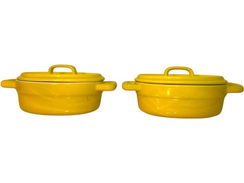 2 Pier 1 imports Stoneware Covered Mini Casserole Yellow Mini Dish Ramekin - Picture 2 of 5