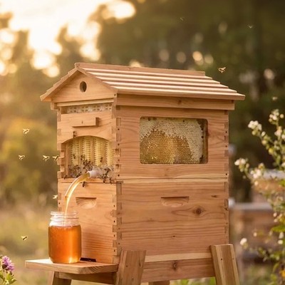 Automatic Beehive Starter Kit with 7 Gravity flow hive frames Designed for Easy