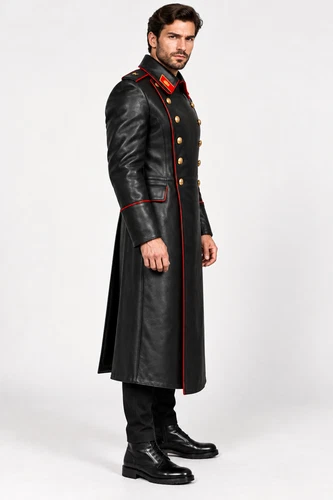 Soviet Military Overcoat Russian Army Black long Winter Warm Leather Overcoat image 6