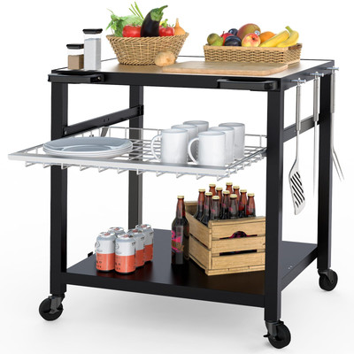 NUUK Grill Table 30''x 24'' Outdoor Grill Cart Food Prep Table 3-Shelf Pizza Ov...