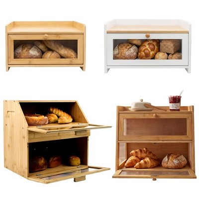 Neu Bambus Brotkasten Holz Arbeitsplatte Aufbewahrungsboxen mit Acryl Fenster Deckel