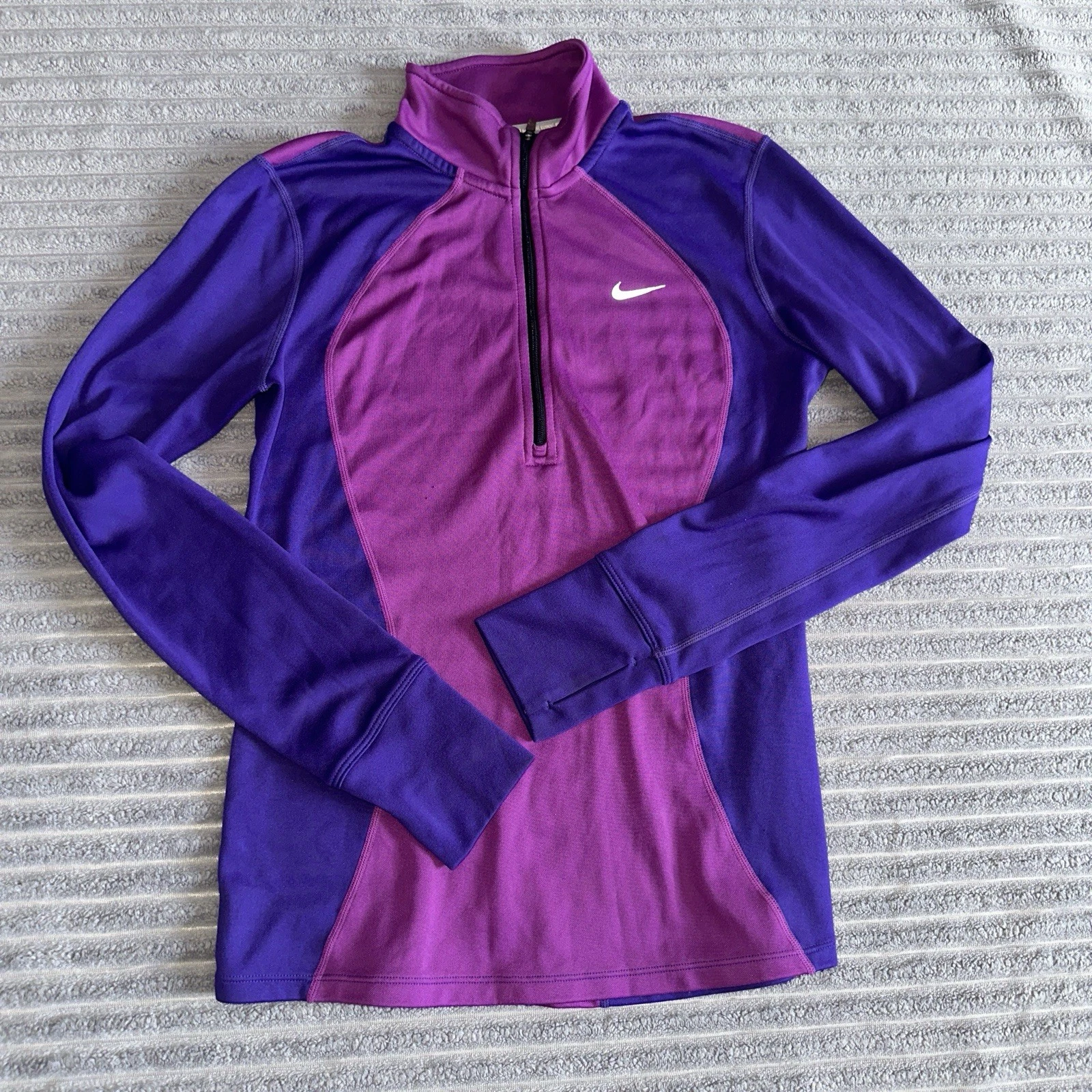 Nike Dri-FIT Colorblock Mock Neck 1/4 Zip Long Sleeve Pullover Top Purple S
