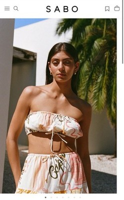 SABO SKIRT Top Sz S AU 8 /10 Aviva Amalfi Aperol Cropped BNWT Bandeau Strapless
