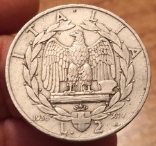 Moneta 2 Lire 1936 Impero, Vittorio Emanuele III, Rara, BB, Rif. 9373