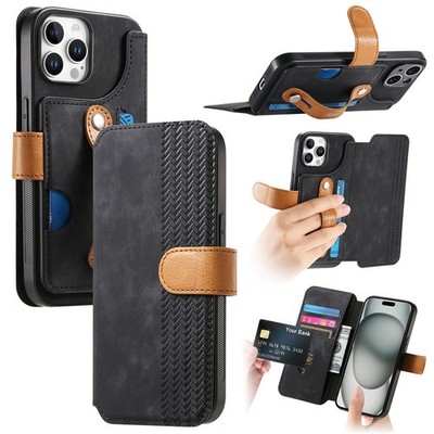 For iPhone 16 Pro Max 15 14 13 12 Shockproof Wallet Card Wristband Rugged Case