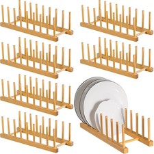 6 Pcs Dish Drying Rack Wooden Plate Rack Pot Lid Organizer Wood Dish Organize...