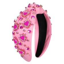 NVENF Women's Jeweled Crystal Rhinestone Knotted Headband - Red Pink Heart 1