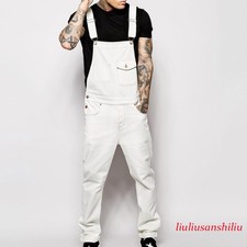 Mens Overalls Romper Jumpsuit Bib Pants Trousers Suspender Denim Jeans Dungarees