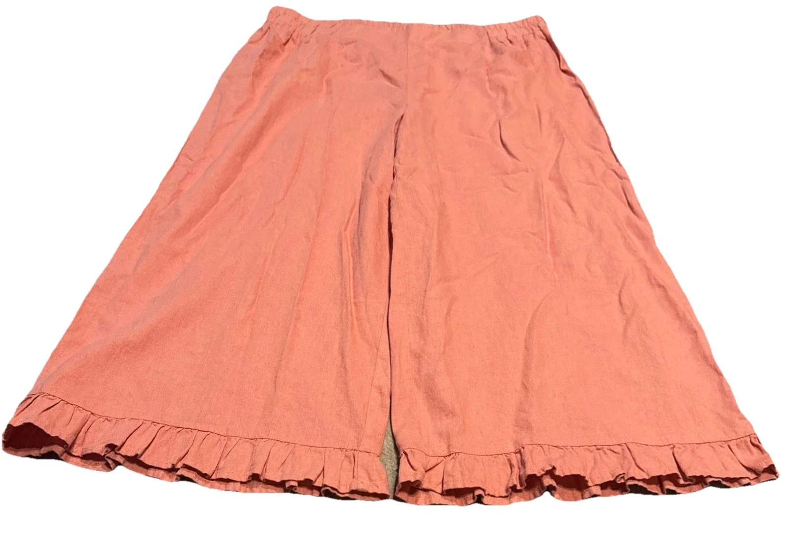 Cato Womens Plus Sz 18/20 Orange Cropped Capri Ruffle Wide Leg Linen Blend Pants