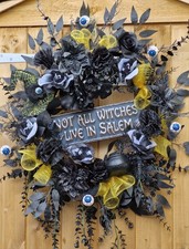Halloween Mesh Door Wreath Black Yellow "Not All Witches Live