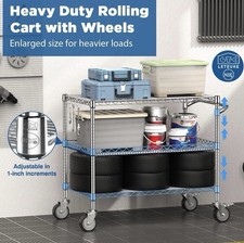 Heavy Duty Utility Cart with Handle 990lbs Capacity Metal 3 Tier Rolling Carts