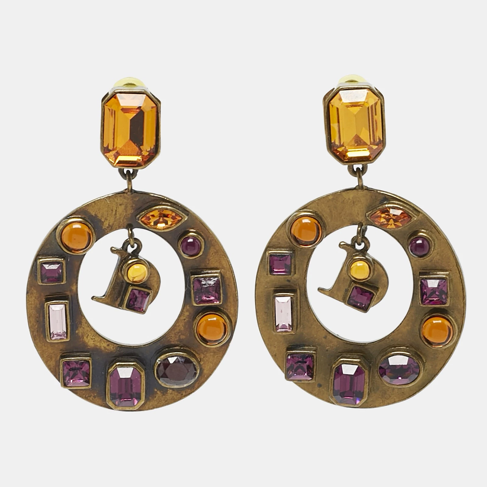 Boucles d'oreilles Dior Pendientes Discos cristaux ton or