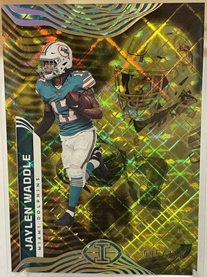 2022 Panini Illusions Jaylen Waddle Trophy Yellow Diamond #/299 Broncos Dolphins