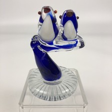Murano Style Handblown Art Glass Blue Birds Figurine Paperweight 5" Tall