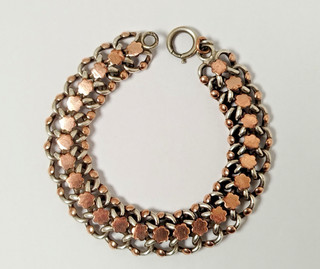 BRACELET ARGENT Massif Plaqué Or Rose BIJOU Maille Bicolore 19g Vers 1900 G33
