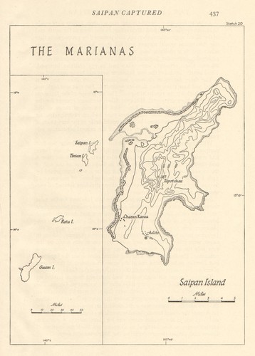 Marianas April-July 1944. World War 2. Saipan Guam. Pacific Ocean 1961 old map