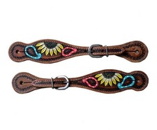 Showman Ladies Leather Spur Straps w/ Sunflower  Paisley Design