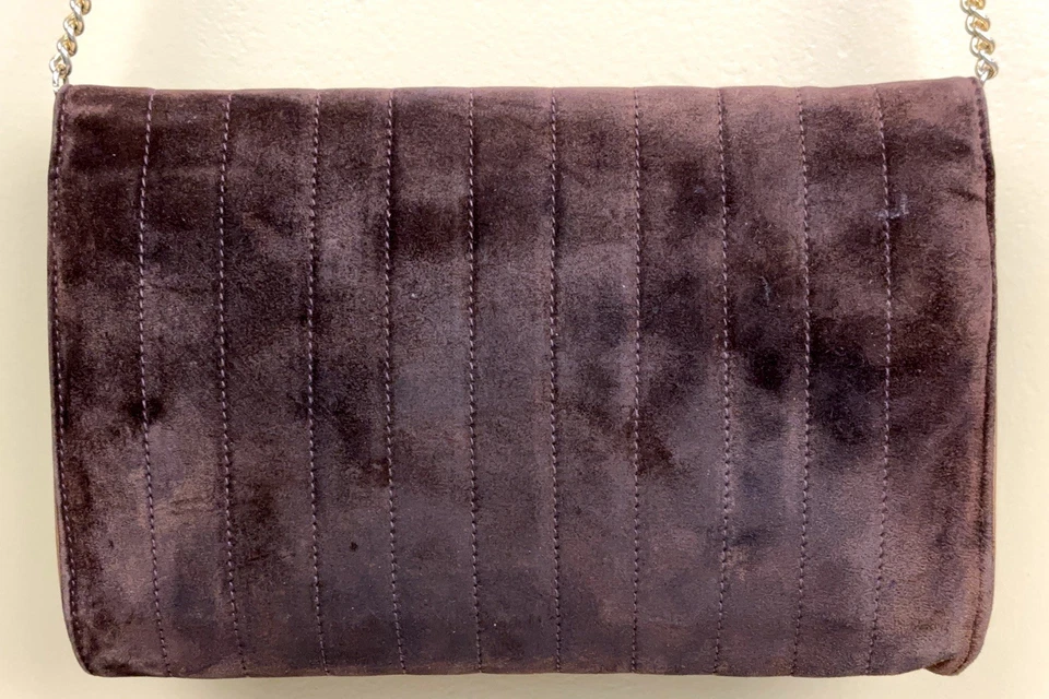 De Colección Salvatore Ferragamo Bolso sin asas de hombro Cartera Acolchado Gamuza Cadena Dorada Y2K Foto 4 de 4