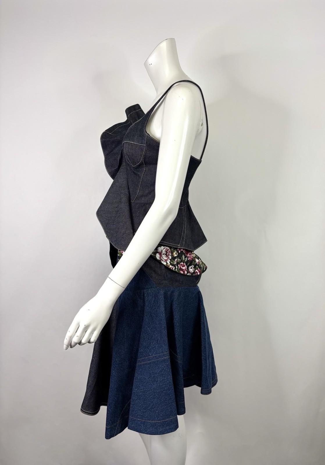 Vtg Alexander McQueen 2017 Blue Patchwork Denim D… - image 4