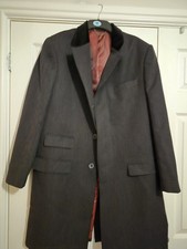 Men's 100% Wool Covert Overcoat 40 Velvet Collar Grey Formal Coat Samuel Windsor