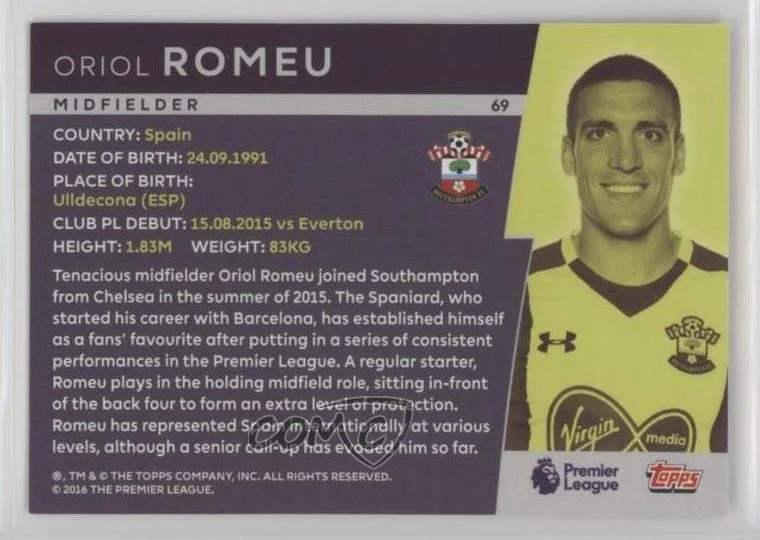 2017-18 Topps Premier League Platinum Oriol Romeu #69 Rookie RC - Image 2 of 2