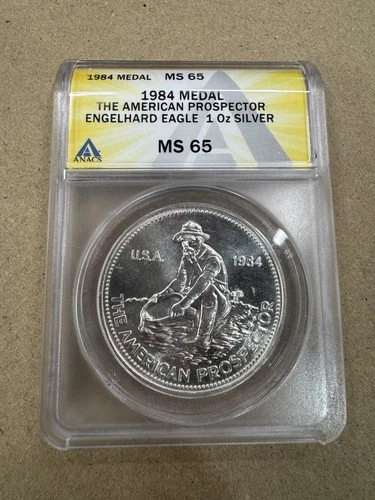 1984 Engelhard American Prospector 1 oz .999 Silver ANACS MS65 Eagle Back